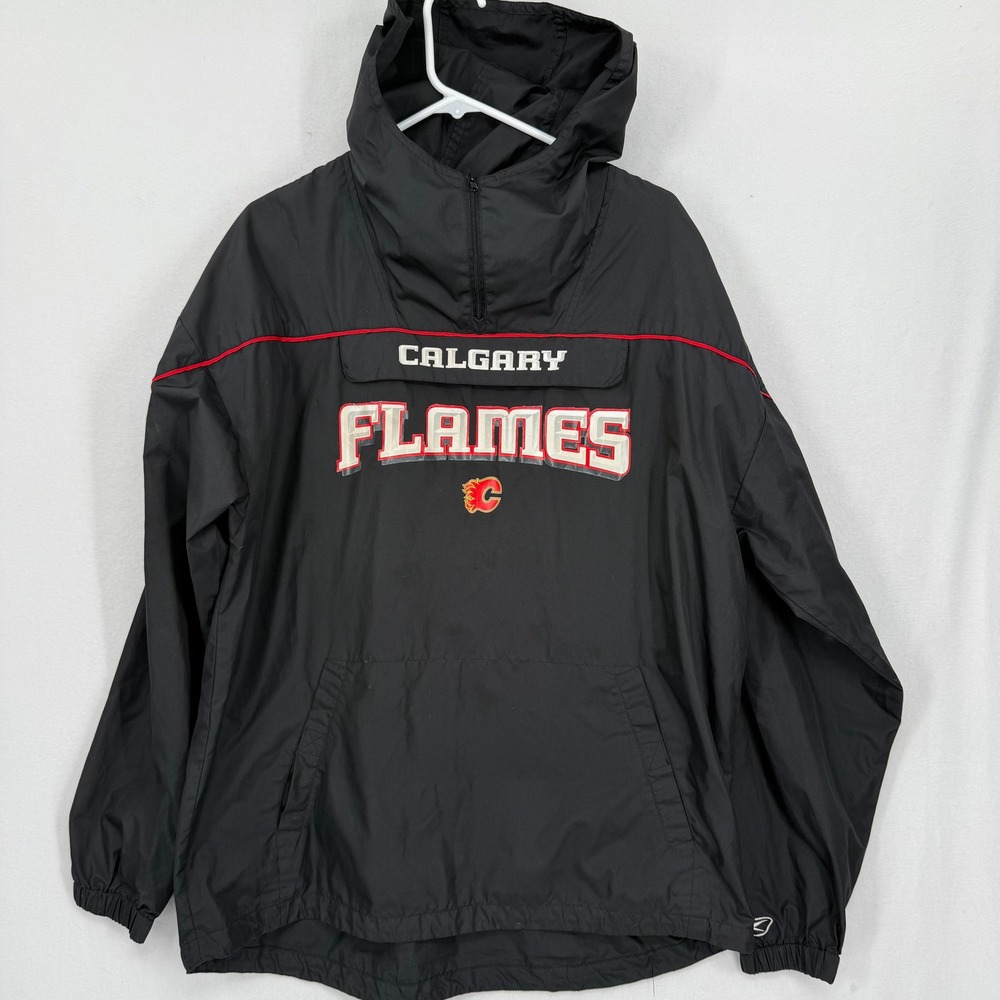 CCM Calgary Flames NHL Mens Quarter Zip Hooded Windbreaker Jacket Black‎ Medium